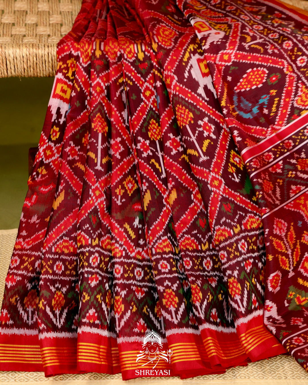 Handloom Rajkot Patola Silk Saree in 14 Motif Design
