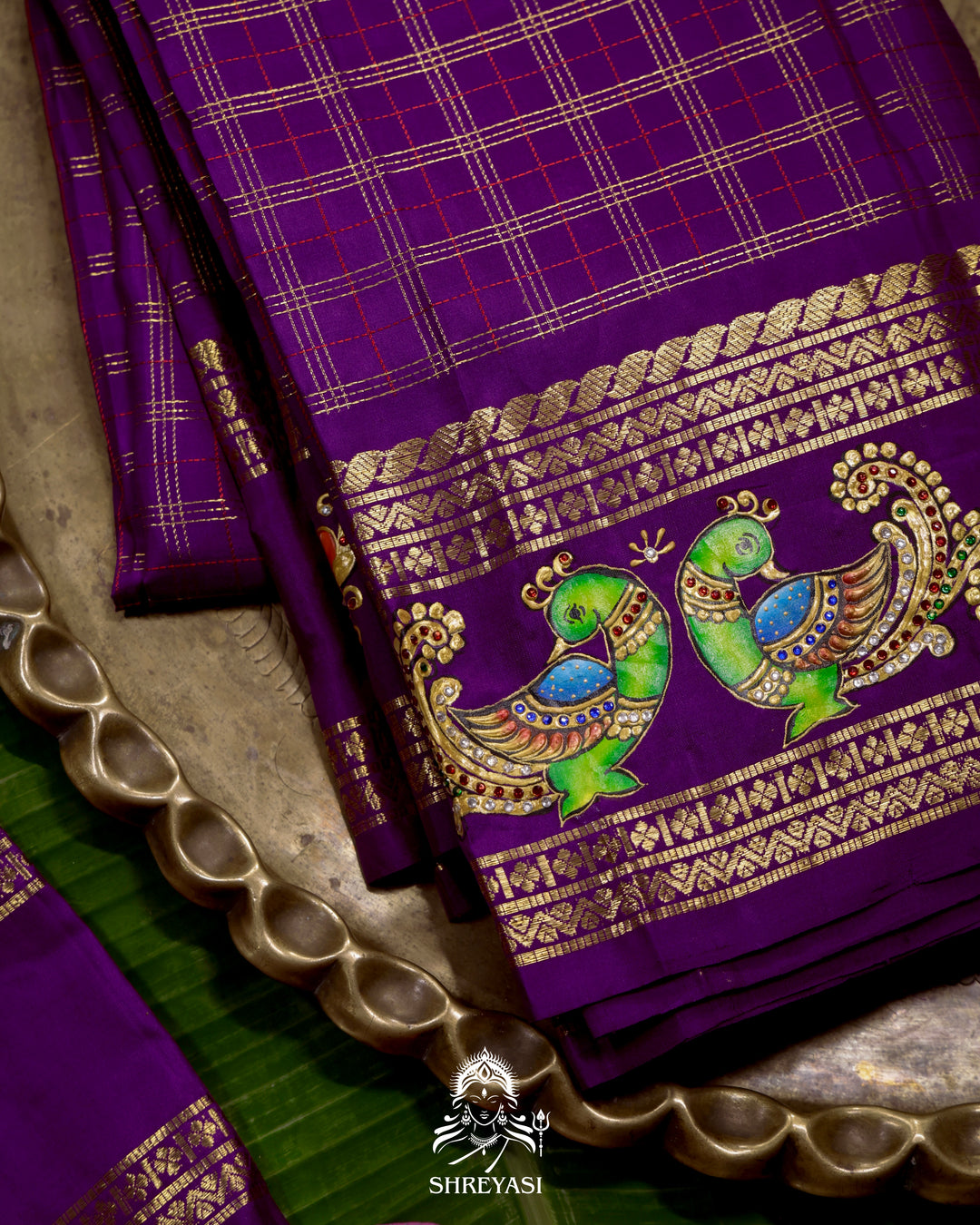 Handloom Pure Kanjivaram Silk Saree in Real Zari with Tanjore Mayil and Kamalam Artwork