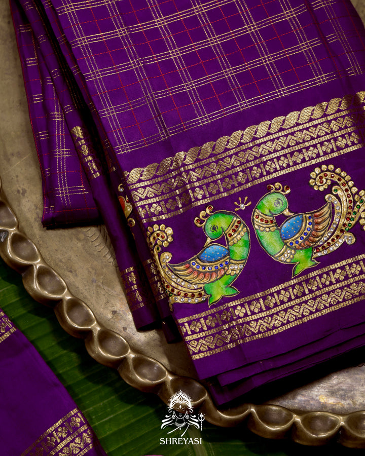 Handloom Pure Kanjivaram Silk Saree in Real Zari with Tanjore Mayil and Kamalam Artwork