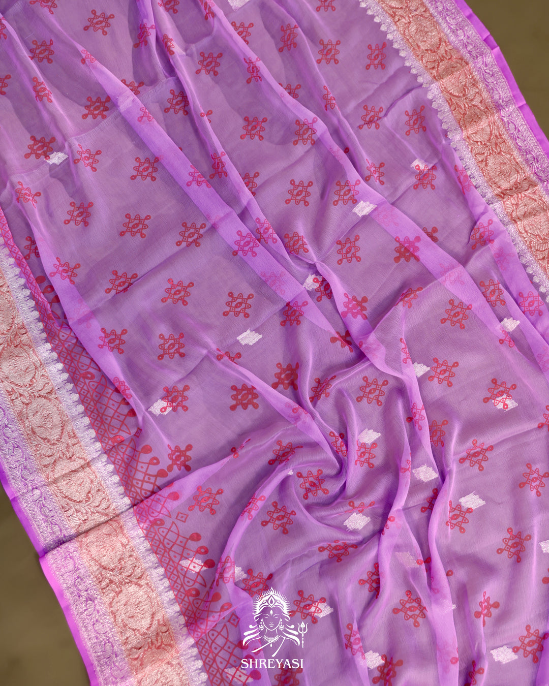 Banarasi Khaddi Chiffon Georgette Saree with Hand Block Motifs