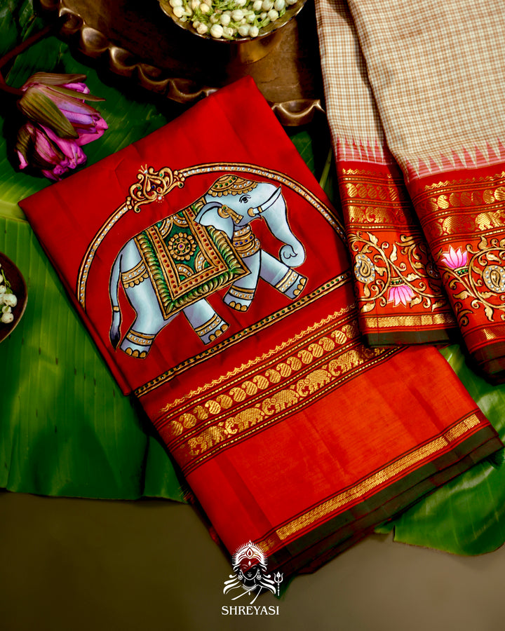 Kanjivaram Silk Saree with Tanjore Artwork