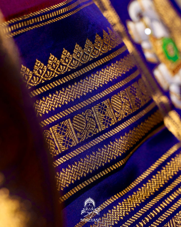 Handloom Pure Kanjivaram Silk Sarees with Real Zari and Hand Painted Tanjore Art