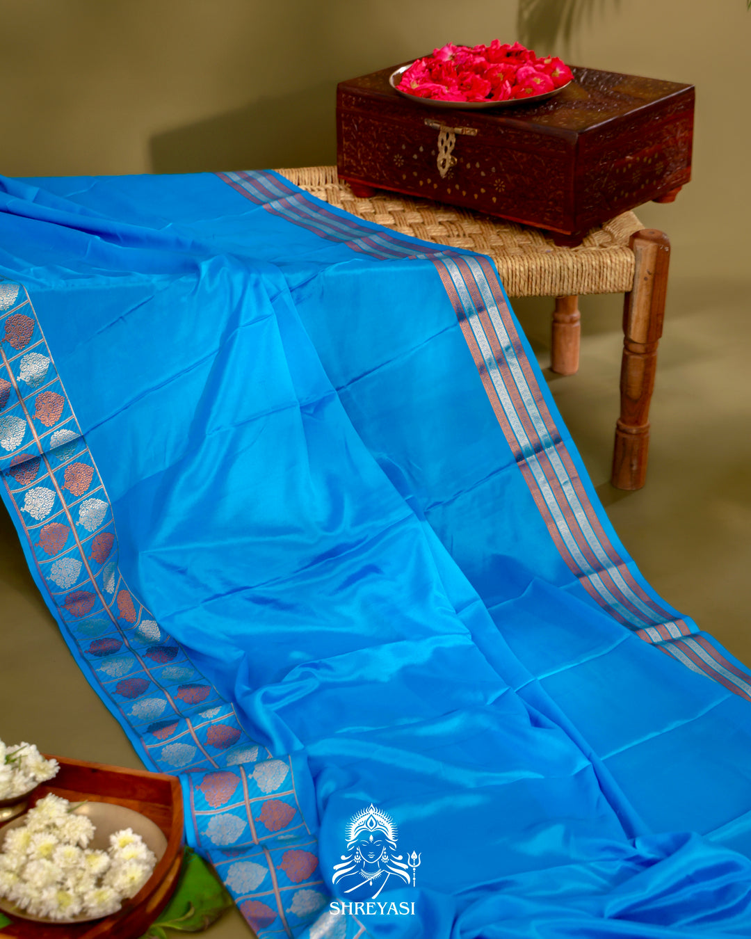 Mysore Silk Saree with Embroidered Floral Silk Blouse