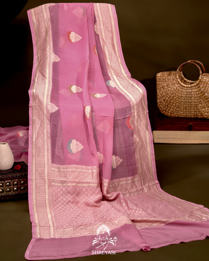 Banarasi Chiffon Khaddi Georgette Saree with Meenakari Weaving