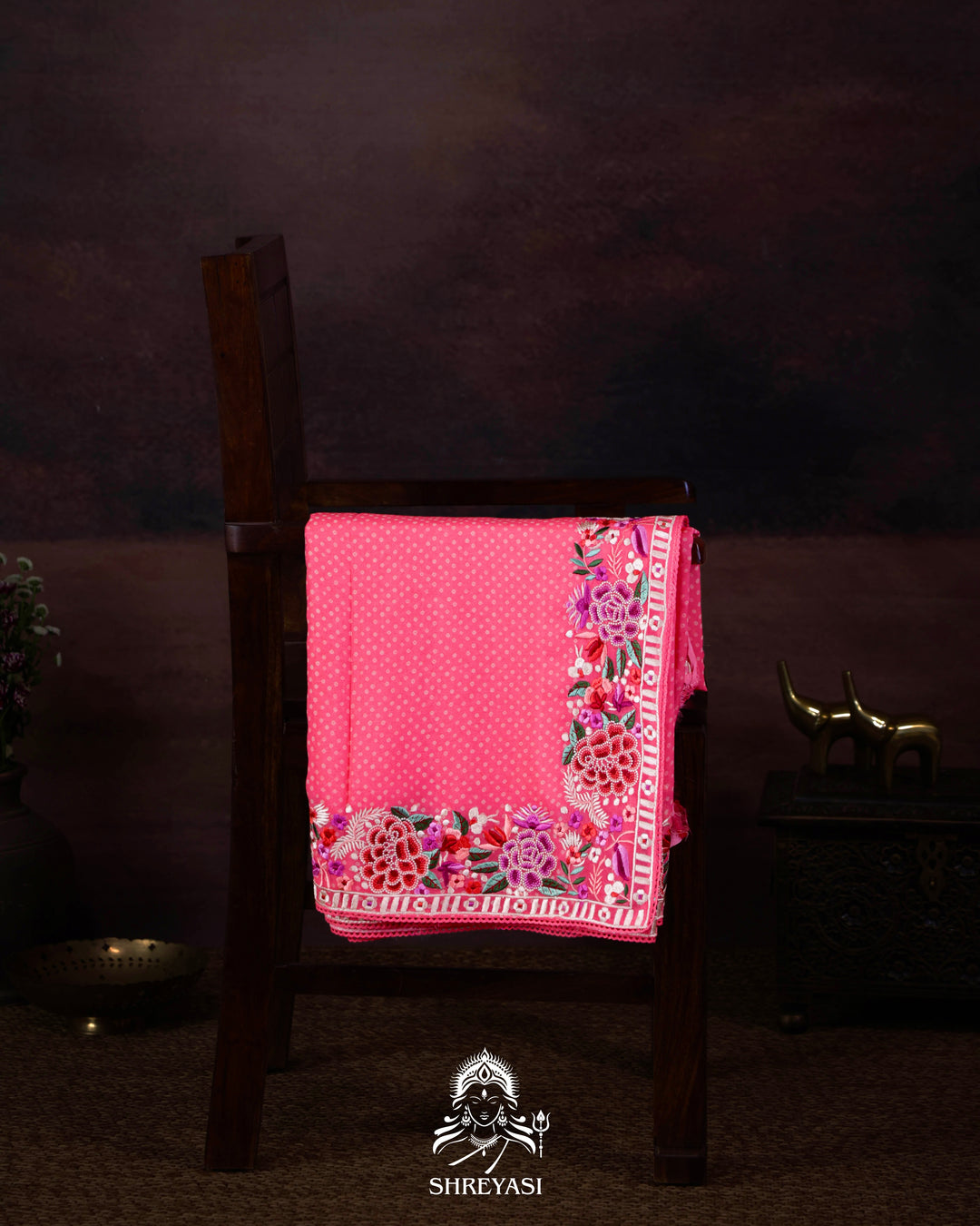Pure Georgette Saree with Parsi Gara Style Embroidered Borders and Bandhej Body