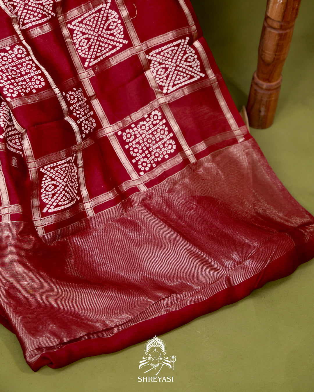 Gharchola-Style Bandhini Matka Silk Saree with Zari Checks