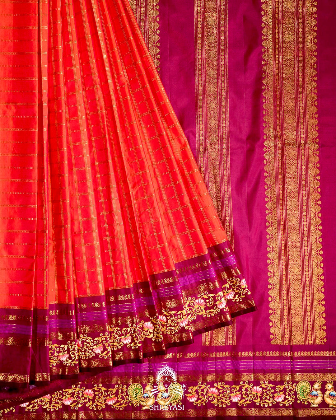 Handloom Pure Kanjivaram Silk Sarees with Real Zari and Hand Painted Tanjore Art