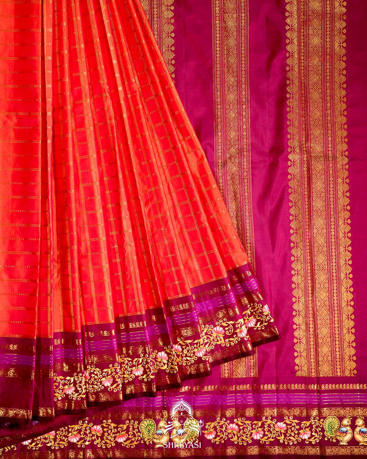 Handloom Pure Kanjivaram Silk Sarees with Real Zari and Hand Painted Tanjore Art
