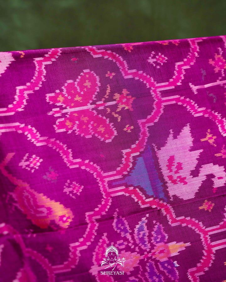 Handloom Rajkot Patola Silk Saree in Purple with Multicolor Ikat