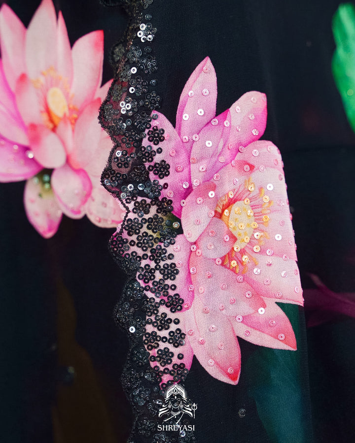 Pure Georgette Floral Saree with Sequin Embroidery