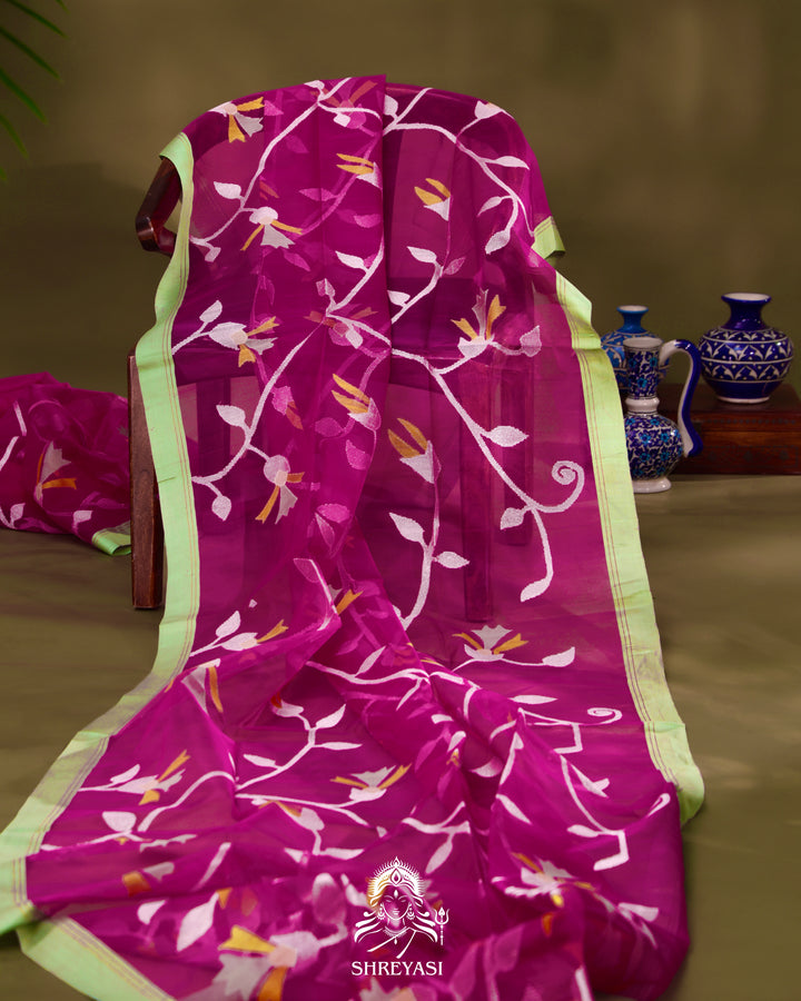 Muslin Jamdani Saree with Full Jaal Weaving