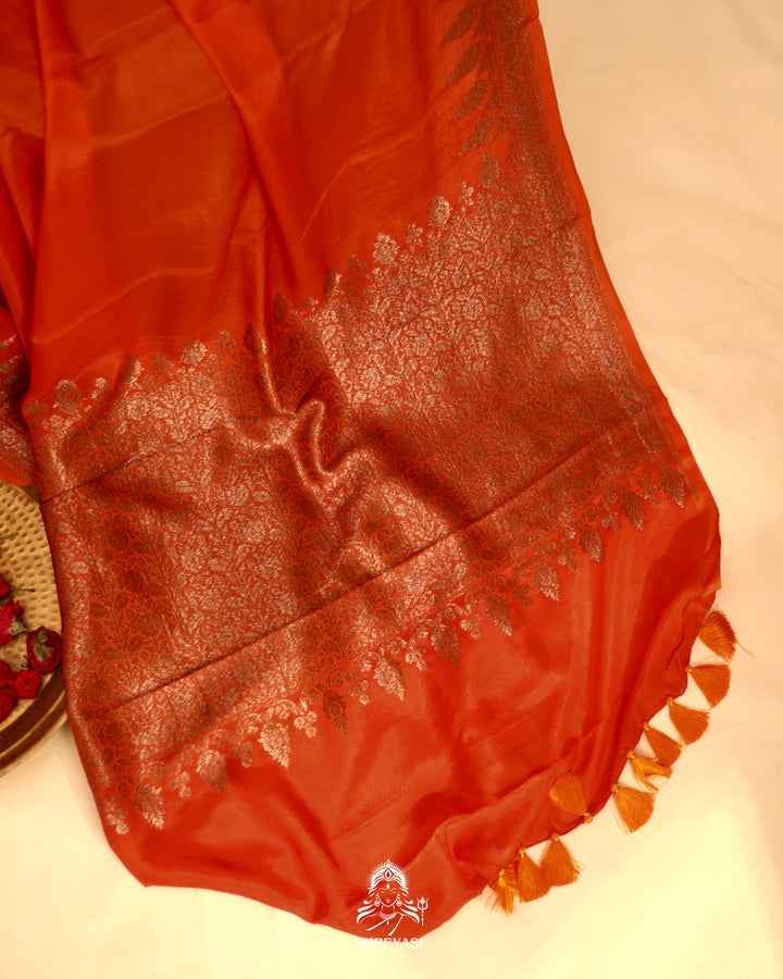 Banarasi Crepe Silk Saree with Floral Embroidered Blouse