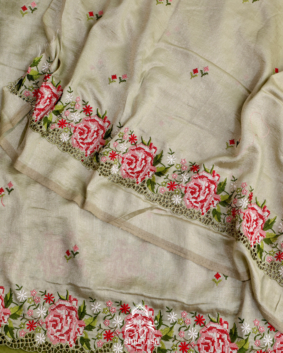 Tussar Silk Saree with Petit Point Embroidery