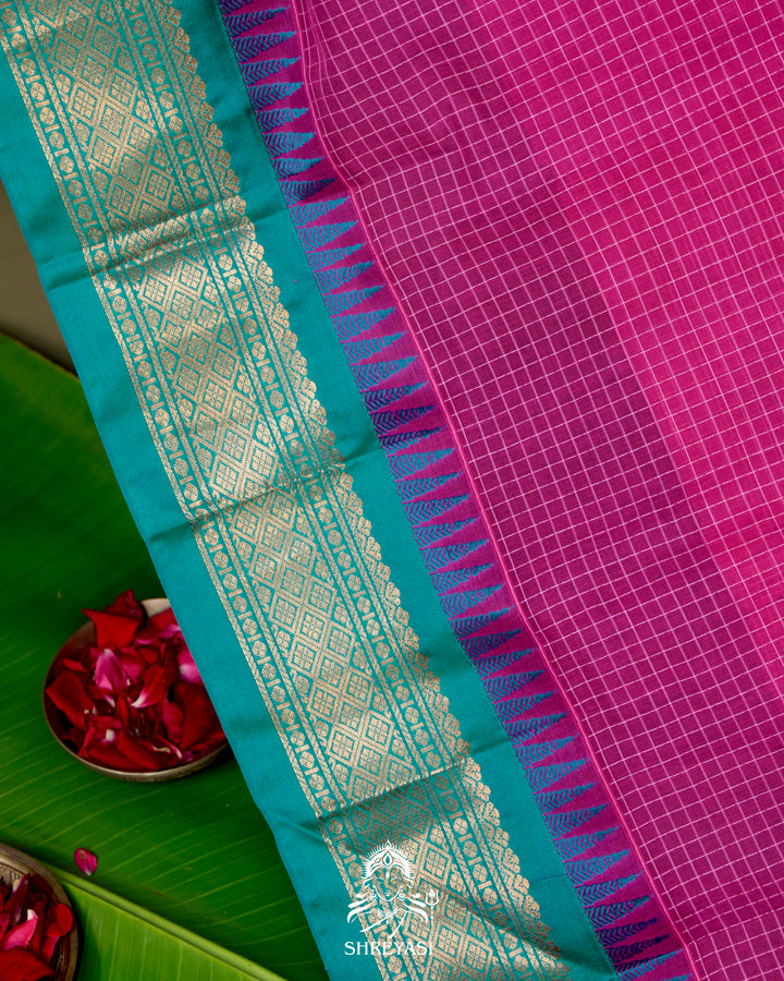 Handloom Pure Gadwal Cotton Saree with Contrast Silk Border and Zari Pallu