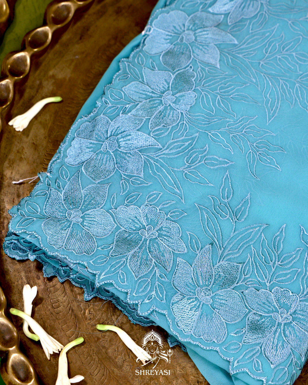 Soft Georgette Saree with Floral Thread Embroidery Border