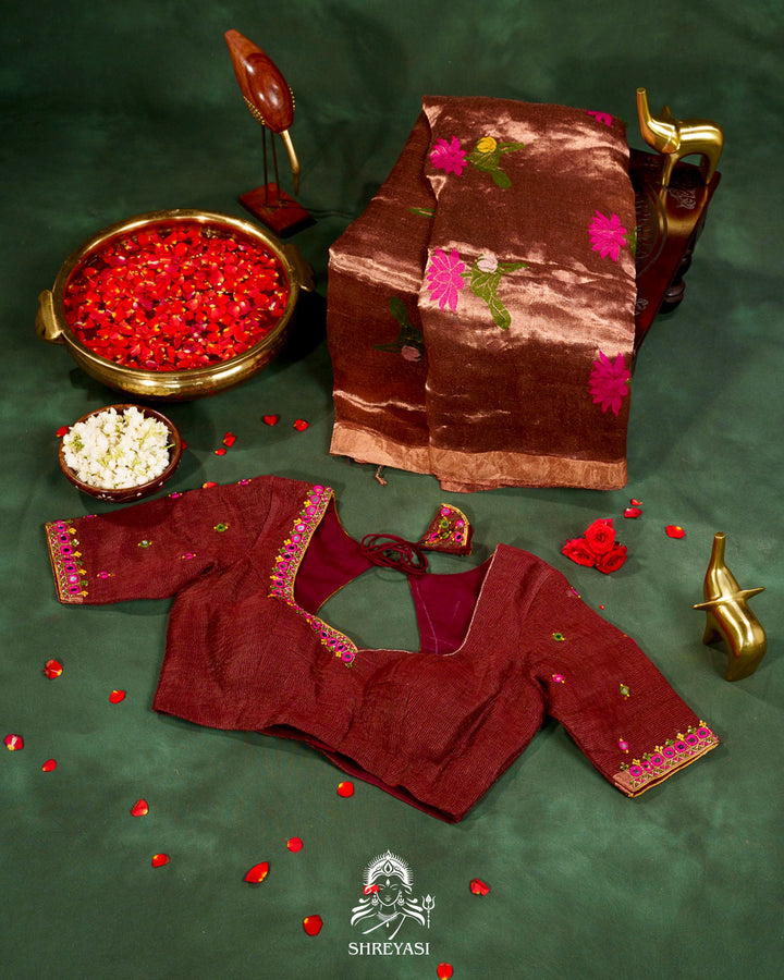 Handloom Silk Linen Jamdani Saree with Tissue Paithani Pallu