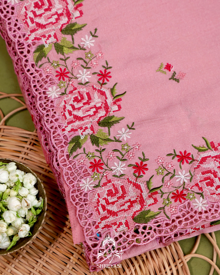 Tussar Silk Saree with Petit Point Embroidery