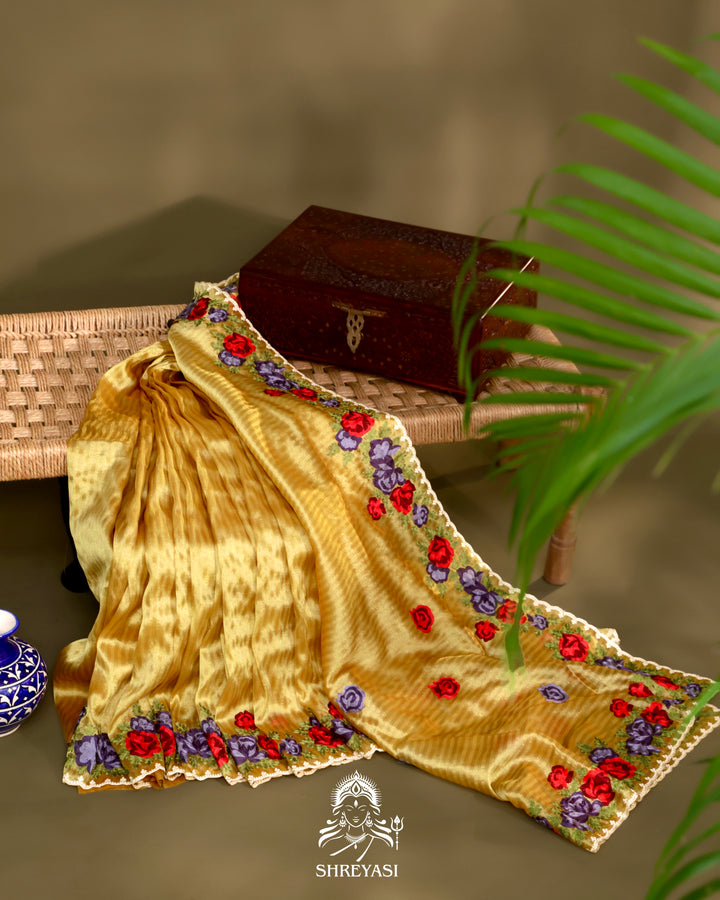 Chanderi Tissue Saree with Pita & Thread Floral Embroidery