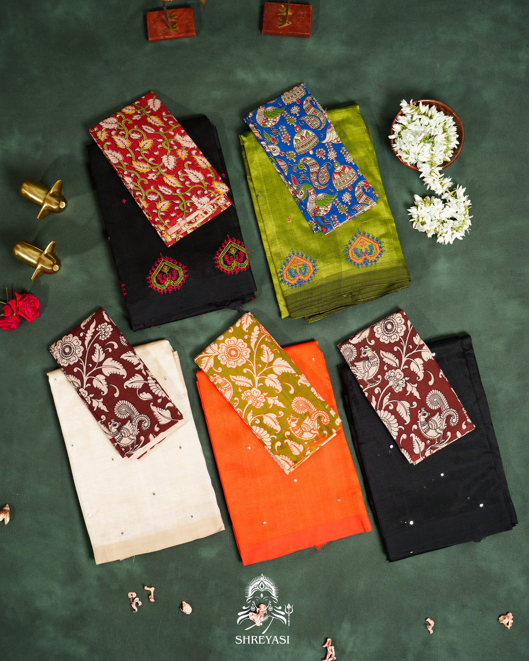 Handloom Pure Mangalagiri Silk Sarees with Mirror Work & Embroidery | Pen Kalamkari Blouse