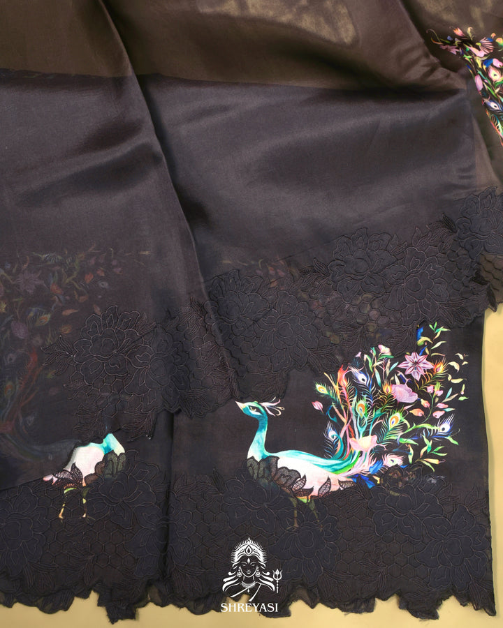 Organza Silk Saree with Chantilly Lace Border