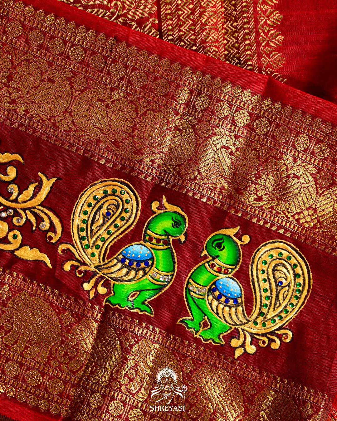 Handloom Pure Kanjivaram Silk Sarees with Real Zari and Hand Painted Tanjore Art