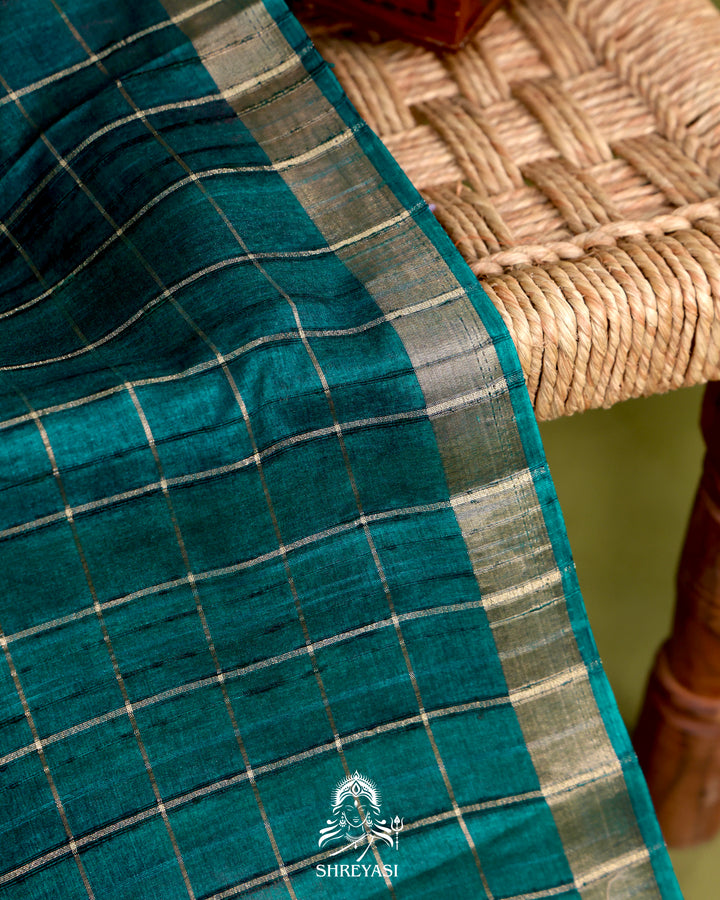 Pure Linen Tussar Silk Saree with Resham Embroidered Borders