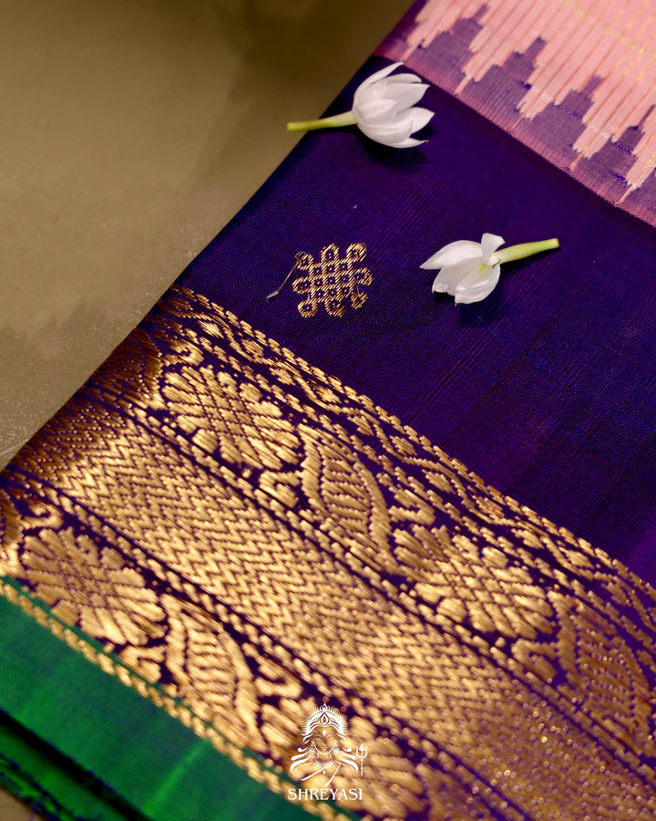 Gadwal Silk Saree with Kuttu Korvai Border and Contrast Checked Blouse