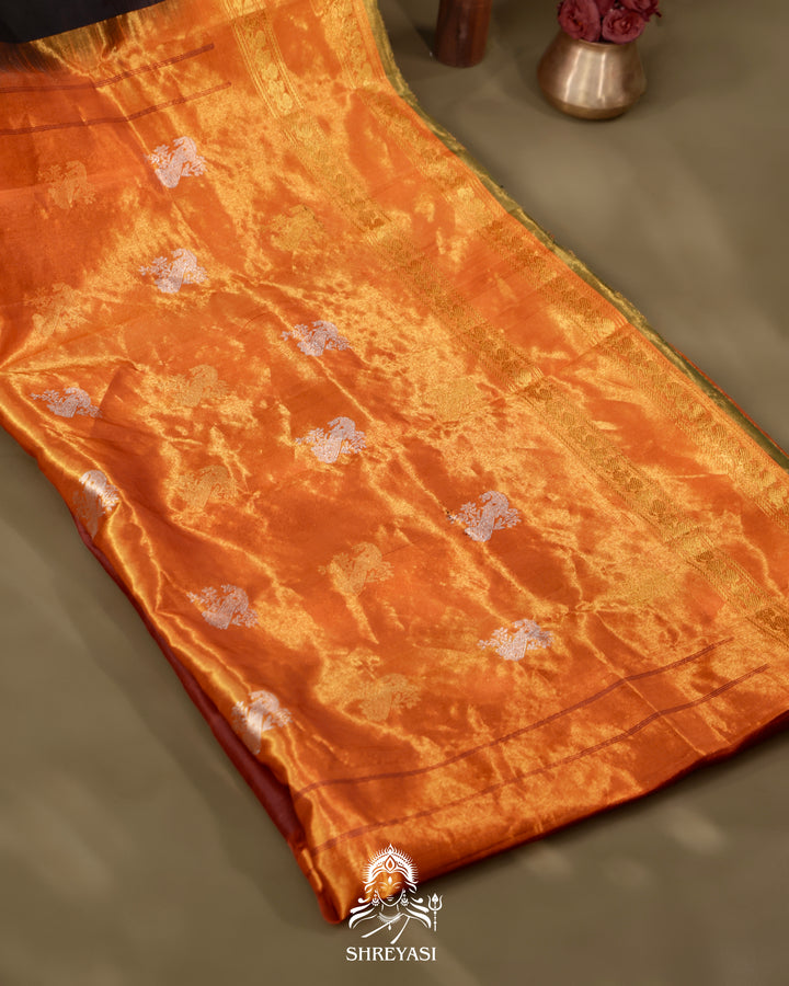 Tissue Gadwal Silk Saree with Kuttu Korvai Border and Contrast Silk Bhuti Blouse