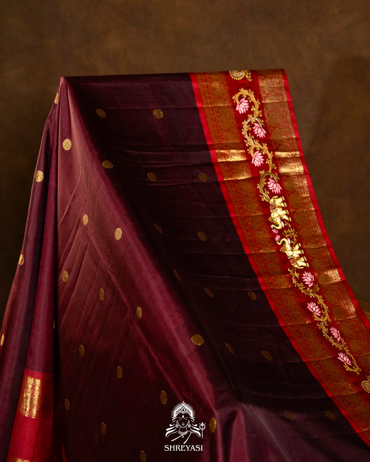 Traditional Tanjore Painting on Handloom Pure Kanjivaram Silk Sarees with Real Zari