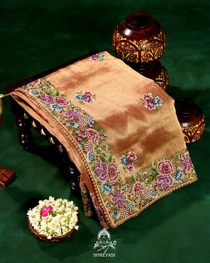 Banarasi Tissue Silk Saree with Petit Point Embroidery