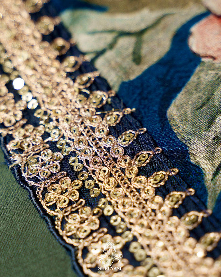 Floral Crepe Chiffon Saree with Embroidered Borders