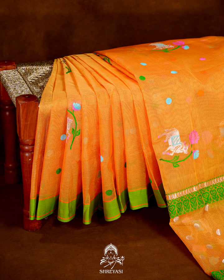 Handloom Pure Zari Kota Saree with Contrast Blouse