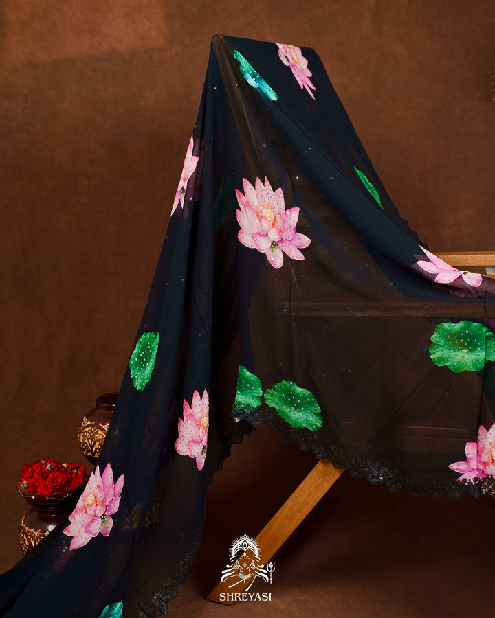 Pure Georgette Floral Saree with Sequin Embroidery