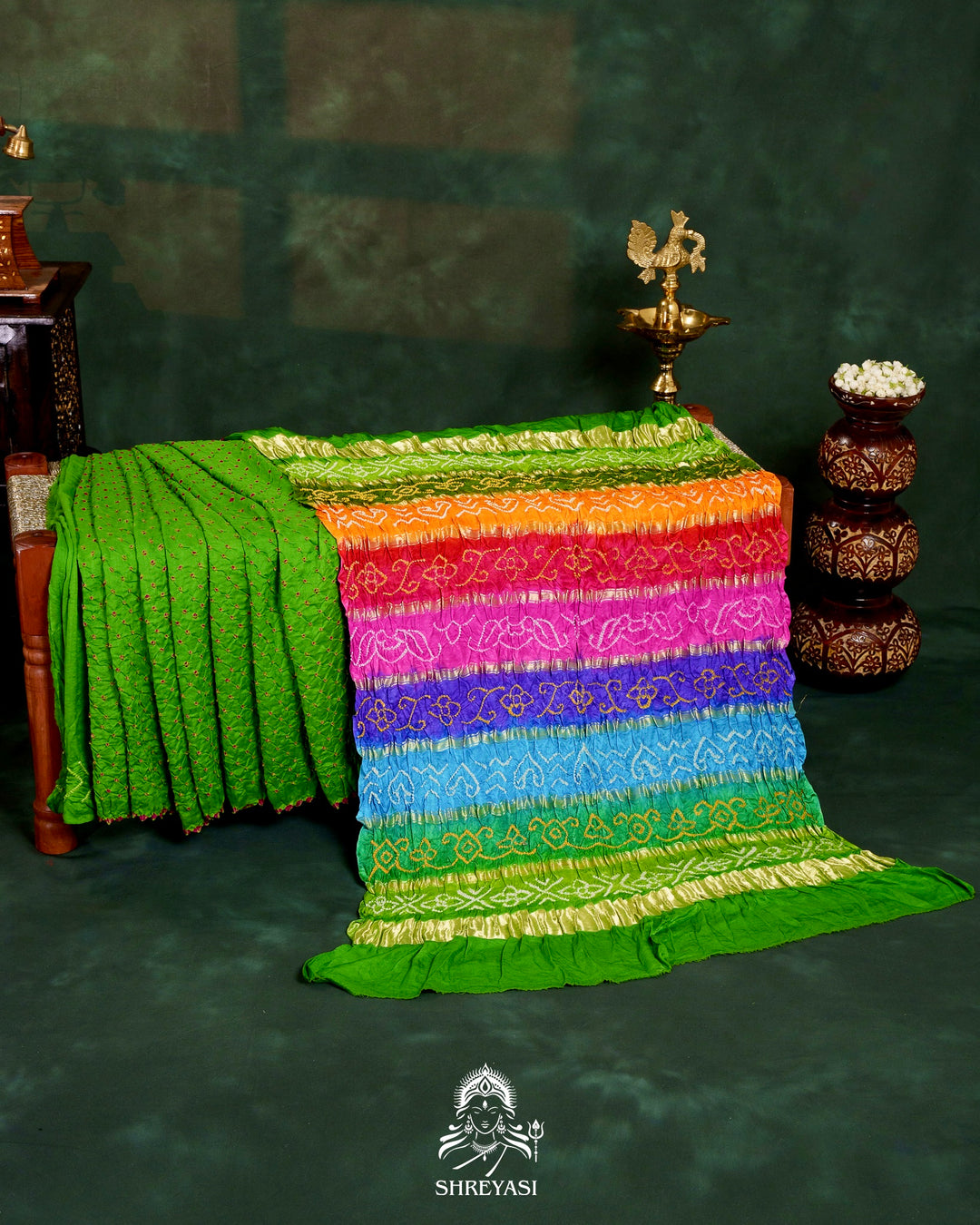 Handloom Pure Bandhani Gaji Silk Saree with Hand-Knotted Bandhej and Multicolored Bandhani Pallu