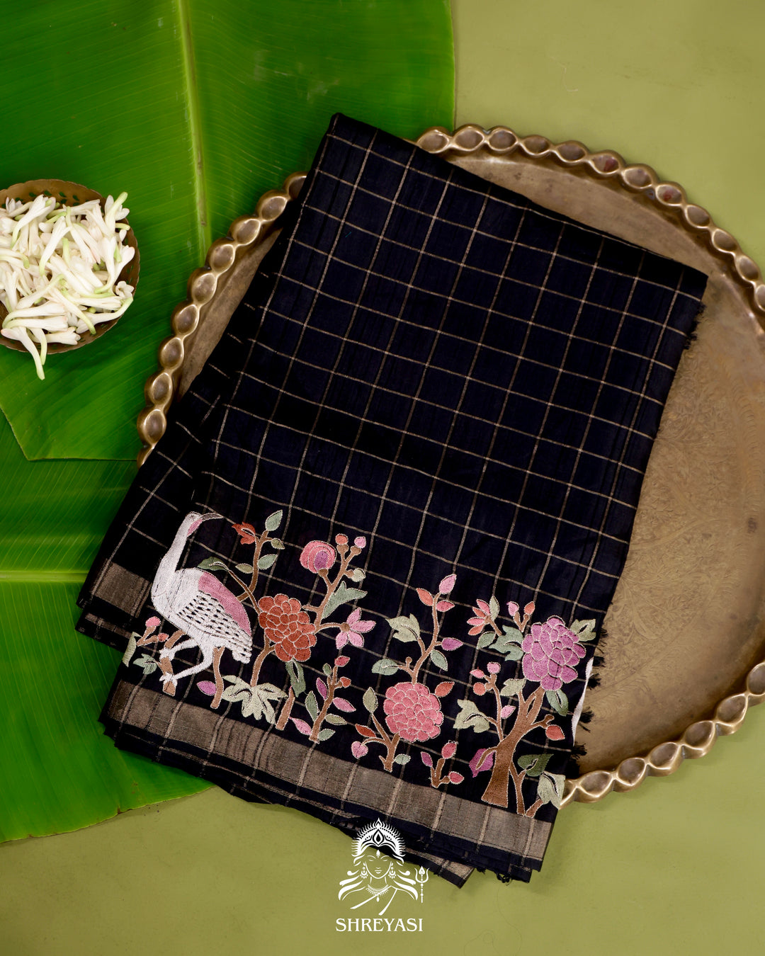Pure Linen Tussar Silk Saree with Resham Embroidered Borders