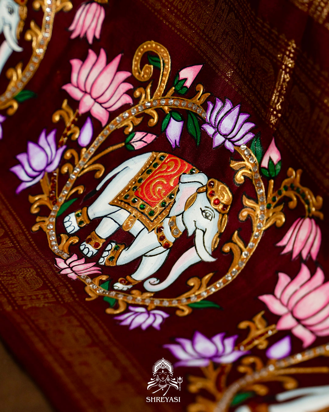 Traditional Tanjore Painting on Handloom Pure Kanjivaram Silk Sarees with Real Zari