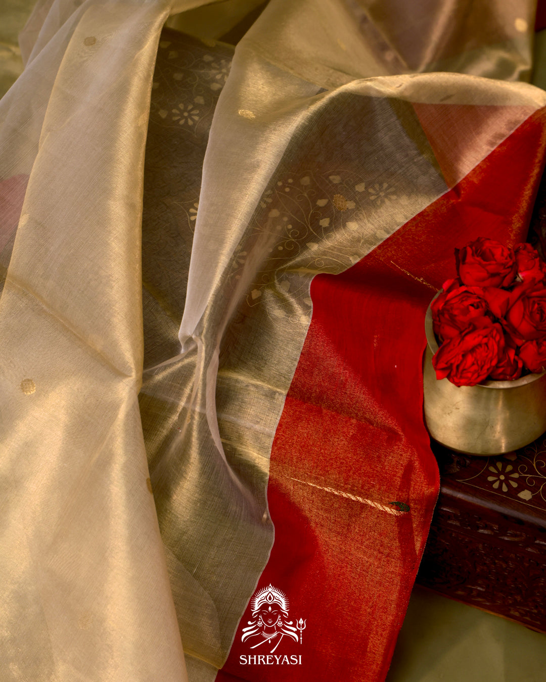 Handloom Chanderi Tissue Silk Saree with Paithani Muniya Border