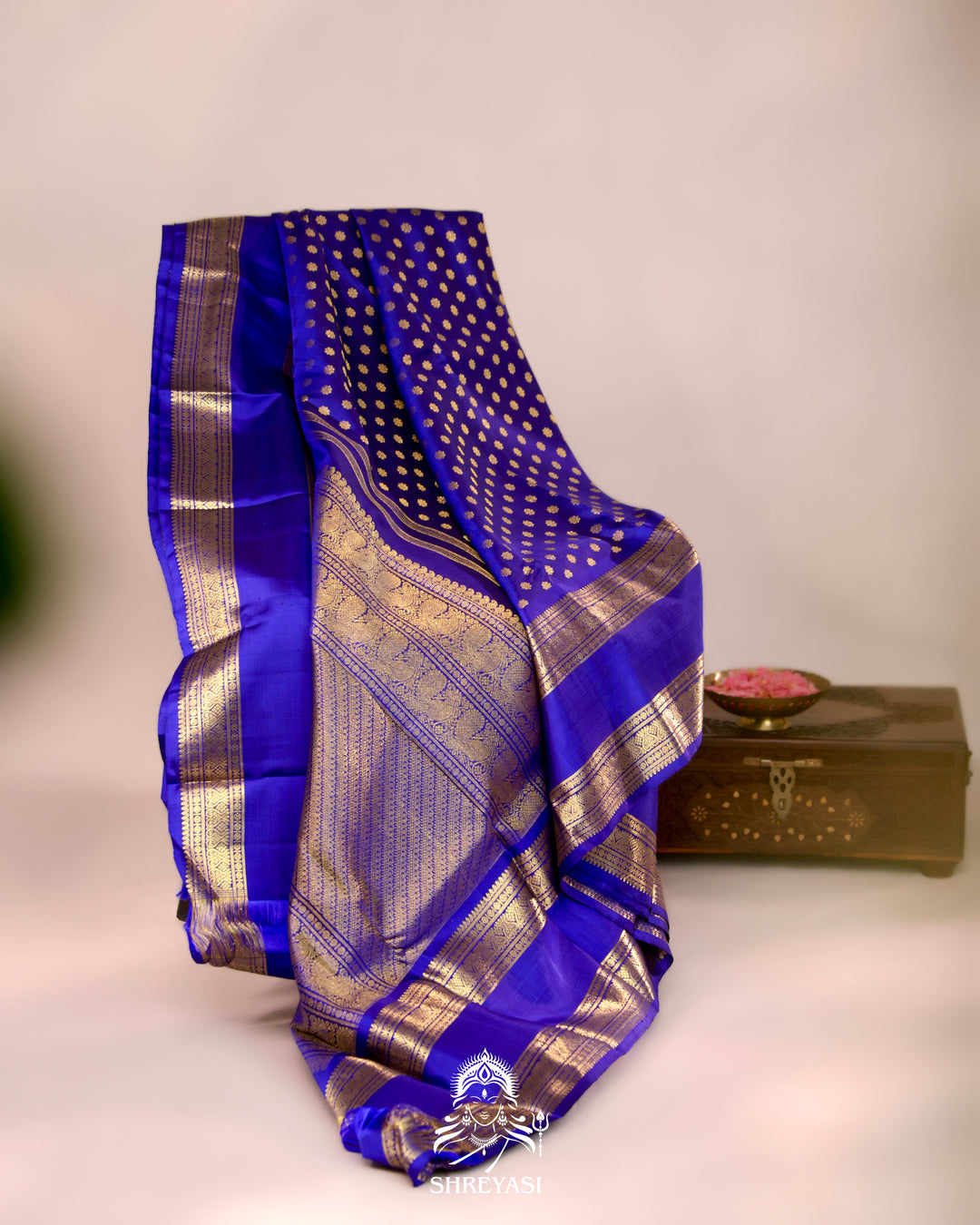 Royal blue handloom Kanjivaram silk saree with real zari