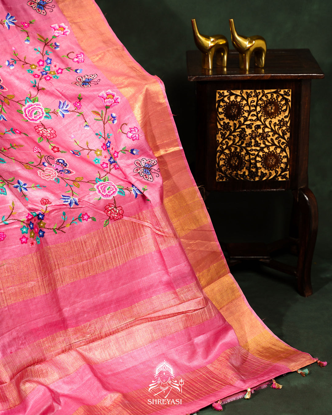 Handloom Pure Desi Tussar Silk Saree with Petit Point Embroidery