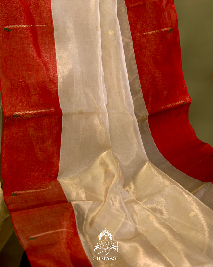 Handloom Chanderi Tissue Silk Saree with Paithani Muniya Border
