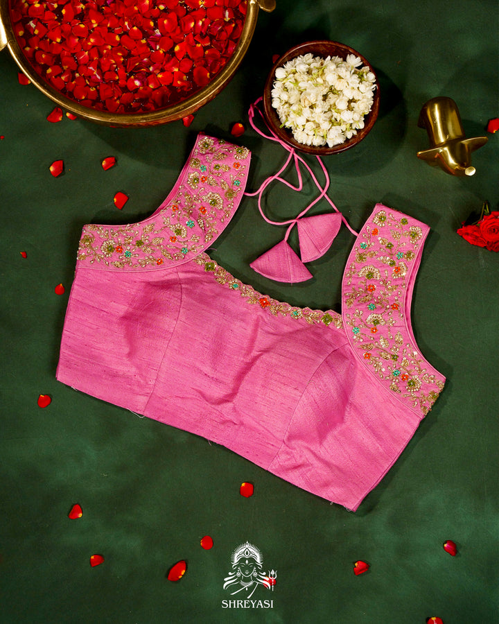 Banarasi Chiffon Khaddi Georgette Saree with Meenakari Weaving & Hand Embroidered Blouse