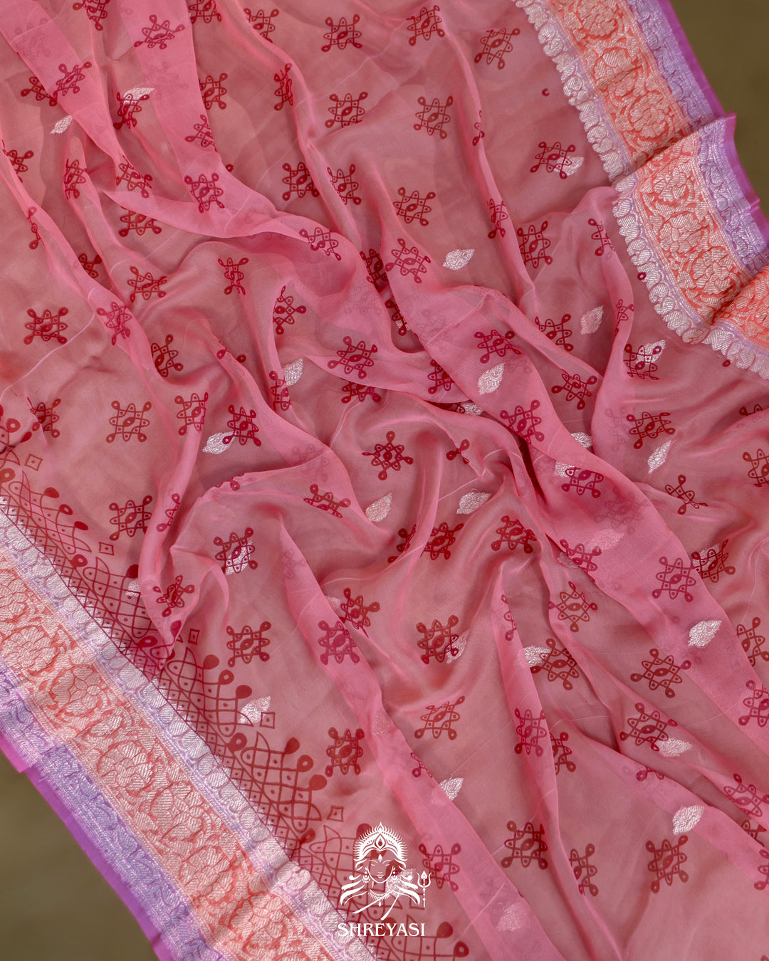 Banarasi Khaddi Chiffon Georgette Saree with Hand Block Motifs