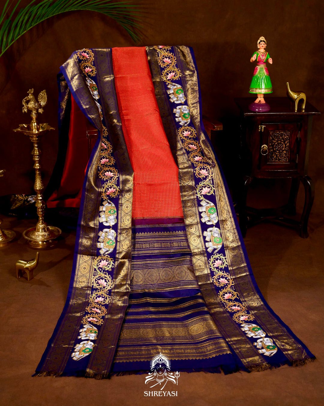 Handloom Pure Kanjivaram Silk Sarees with Real Zari and Hand Painted Tanjore Art