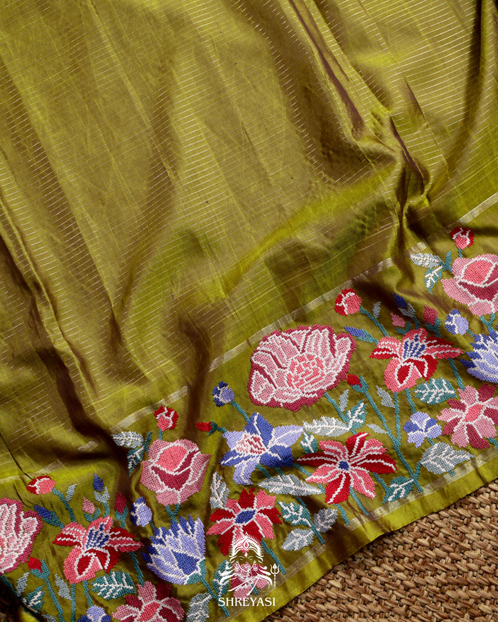 Handloom Pure Kanjivaram Silk Saree with Petit Point Embroidery