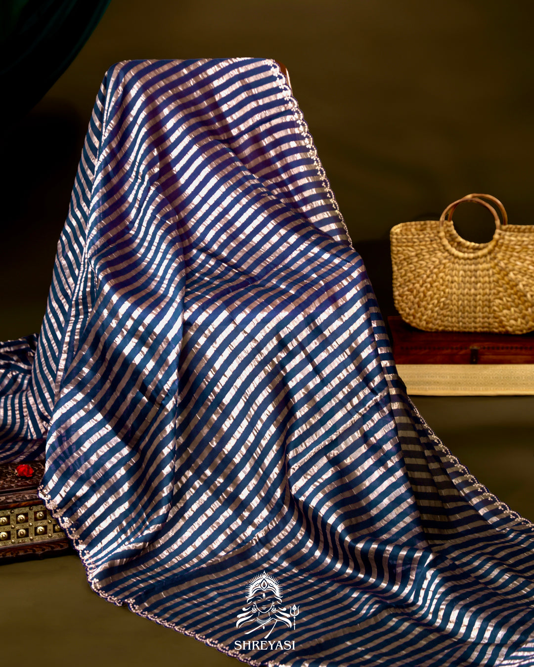 Chanderi Tissue Silk Saree with Pita Embroidered Borders and Floral Blouse