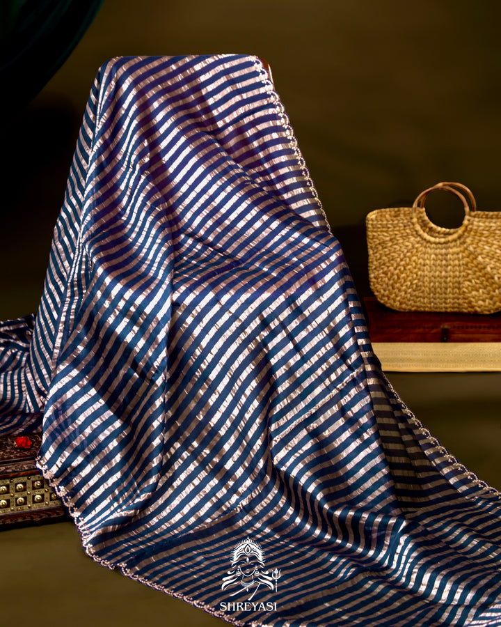 Chanderi Tissue Silk Saree with Pita Embroidered Borders and Floral Blouse