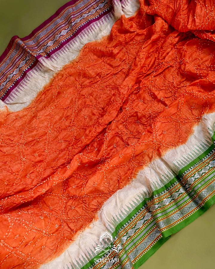 Vidarbha Karvati Kinar Tussar Silk Saree with Hand-Knotted Bandhej
