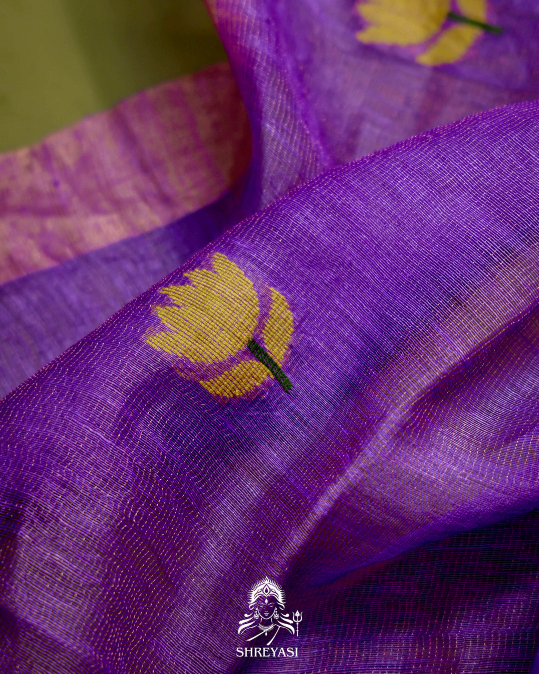 Handloom Silk Linen Jamdani Saree with Tissue Paithani Pallu