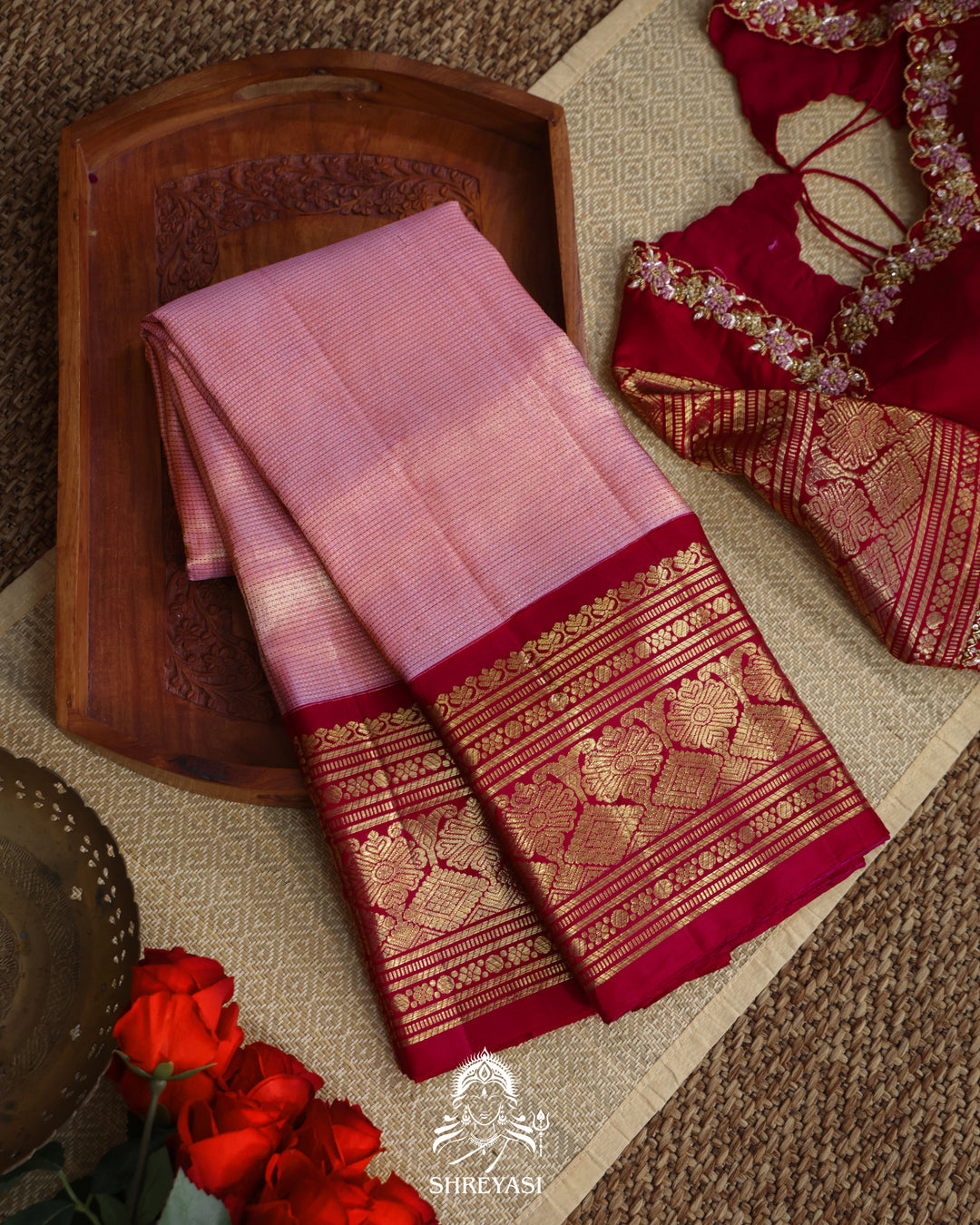 Handloom Pure Kanjivaram Tissue Silk Saree in Vairoosi Weaving with Real Zari