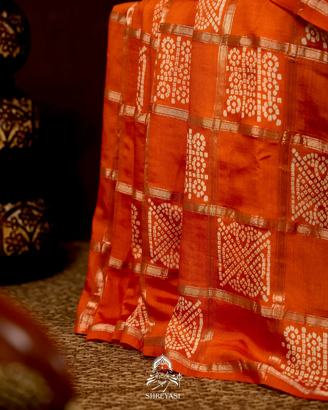 Gharchola-Style Bandhini Matka Silk Saree with Zari Checks